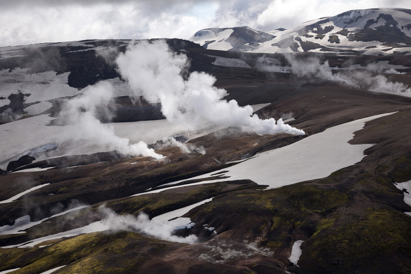Luftaufnahme vom Gebiet Hrafntinnusker in Island, am 28. Juni 2012. © Georgios Kefalas