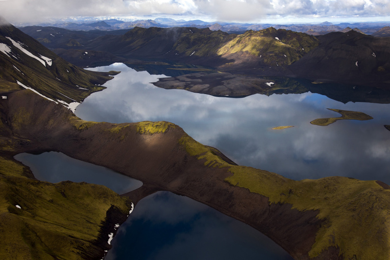 Luftaufnahme vom Seegebiet von Langisjor im Hochland von Island, am 28. Juni 2012. © Georgios Kefalas